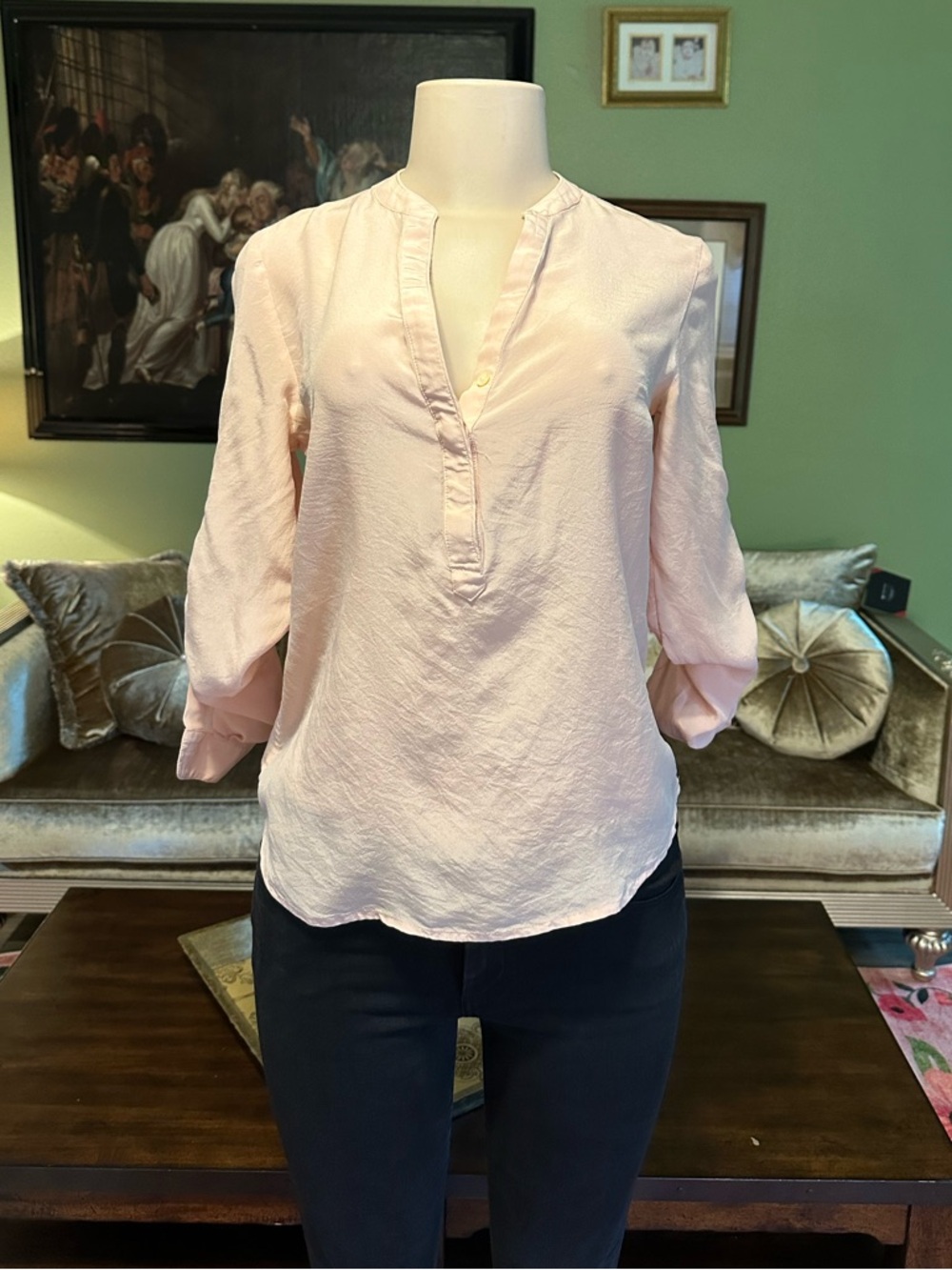 Banana Republic Pale Pink Split-Neck Tunic Top FLAWED